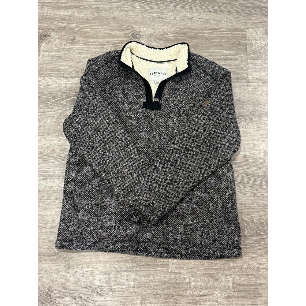 Orvis Sweater Mens Large Gray 1/4 Zip Fleece lined pullover Outdoor Fishing